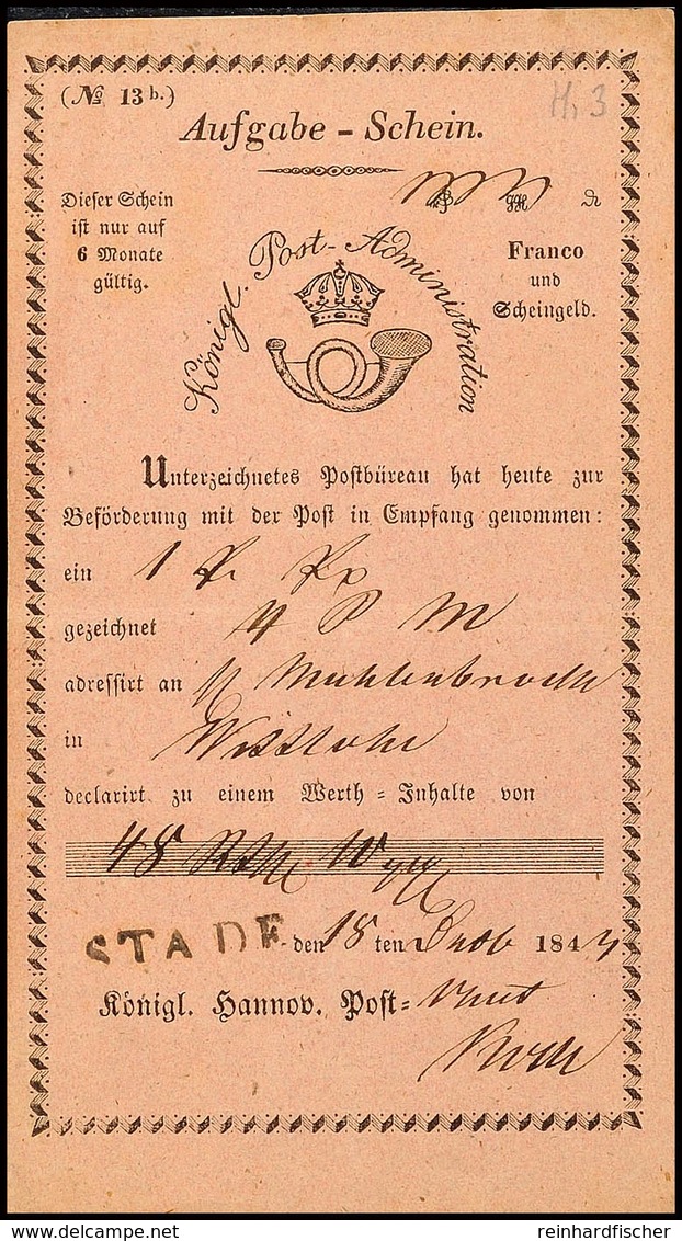 1744 "STADE" - Schwarzer L1, Klar Auf Postschein Aus 1843, übliche Faltspur  BF - Hanover