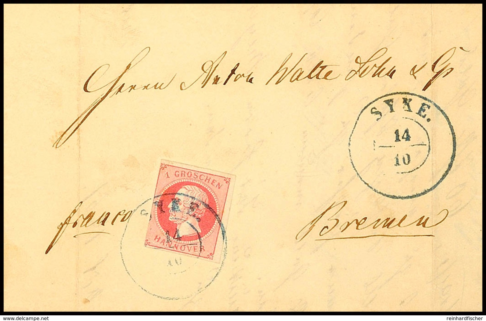 1746 "SYKE 14/10 (1861)" - Blauer K2 Im Defekten Zustand, Zwei Klare Abschläge Auf Brief 1 Gr. Nach Bremen (Ankstpl), Ma - Hanover
