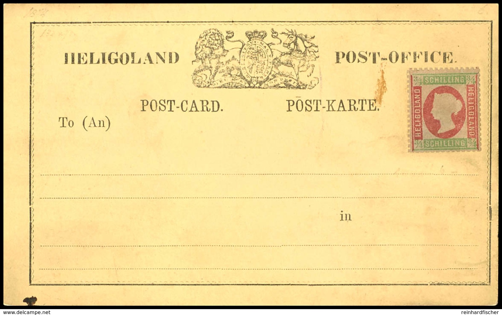 1830 3/4 S. Hellgrün/rosa Als Vorgeklebte Frankatur Auf Ungebrauchter Offiz. Vordruckpostkarte "HELIGOLAND POST-OFFICE"  - Heligoland
