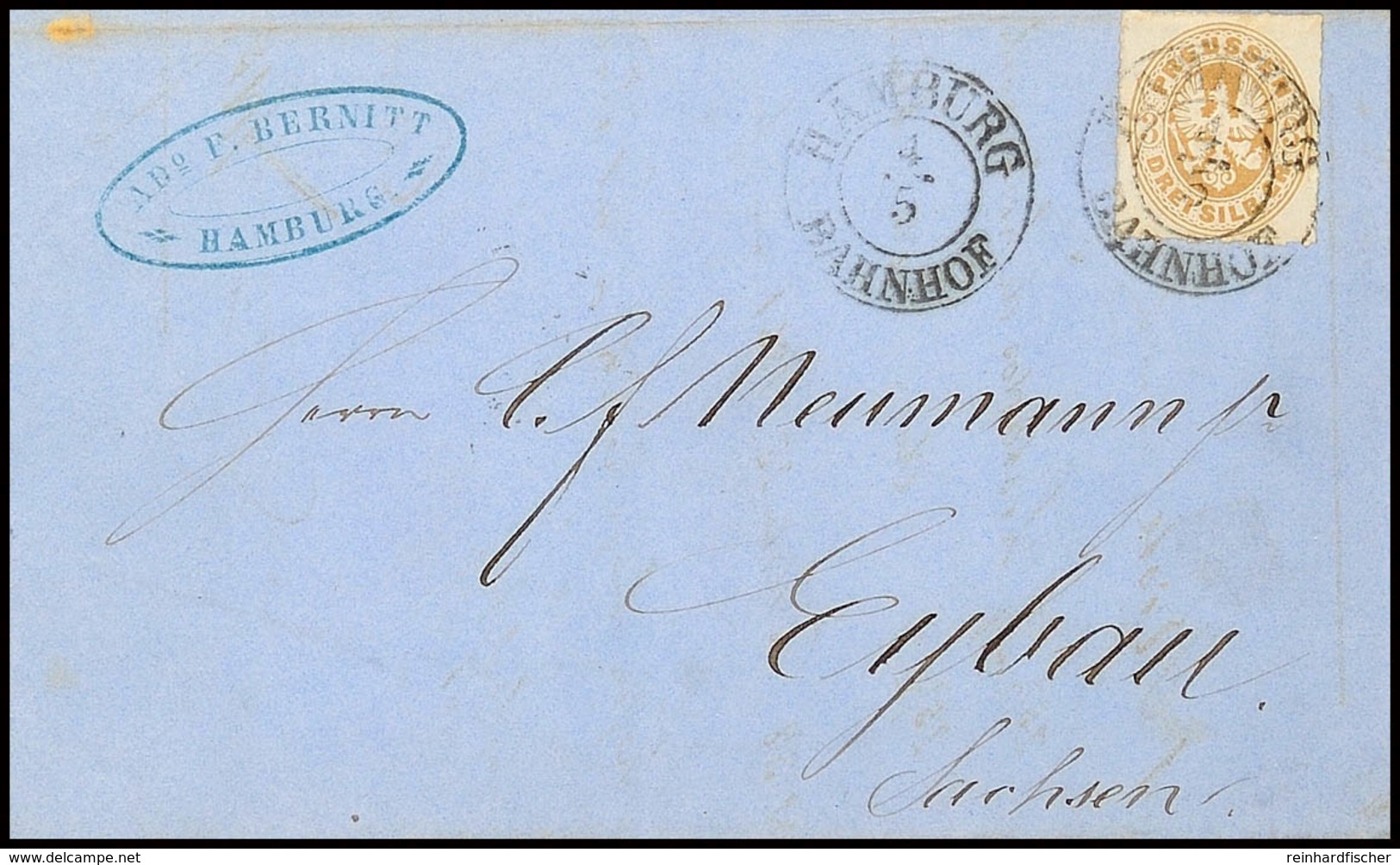 2128 "HAMBURG BAHNHOF 4/5 (1864)" - K2, Auf Postvereinsbrief 3 Sgr. Wappen Nach Eybau/Sachsen, Katalog: 18a BF - Altri & Non Classificati