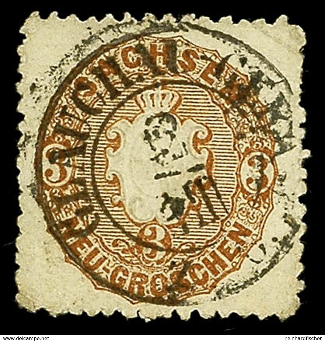 2424 "GLAUCHAU-GERA", Klarer Bahnpoststempel A. 3 Ngr. Wappen, Marke Eckbug, Katalog: 18a O - Sachsen