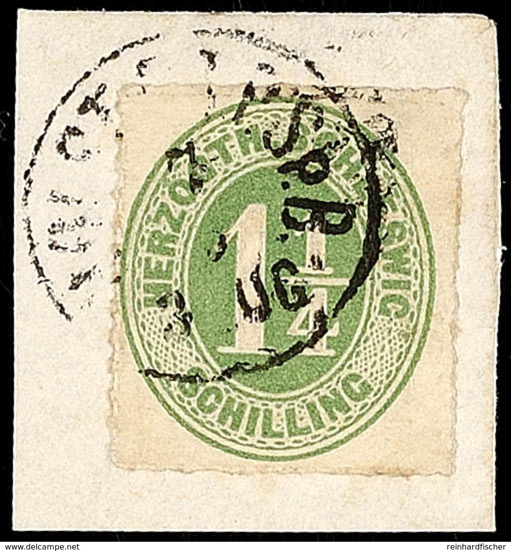 2473 "HOLST. EB.P.SP.B. 3 ZUG 7.3.", Recht Klar Und Komplett Auf Kabinett-Briefstück Mit 1 1/4 S. Olivgrün, Katalog: 4 B - Schleswig-Holstein