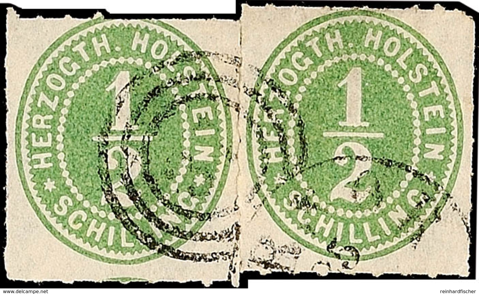 2486 "37" - Korsoer, Dublex-Stempel Fast Komplett Auf 2 Werten Der 1/2 S. Olivgrün Durchstochen (ursprünglich Zusammegeh - Schleswig-Holstein