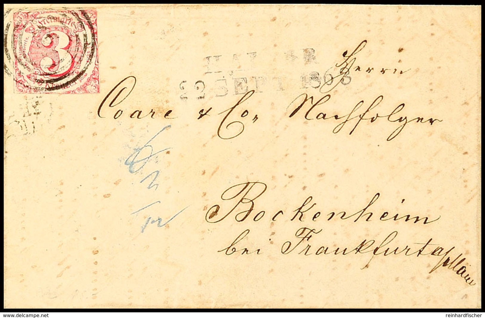 2727 "181" Nebst L2 "HAIGER 22 SEPT. 1863" Auf Postbezirksbrief 3 Kr. über Bahnpost Deutz/Giessen Und Frankfurt/M. Nach  - Altri & Non Classificati