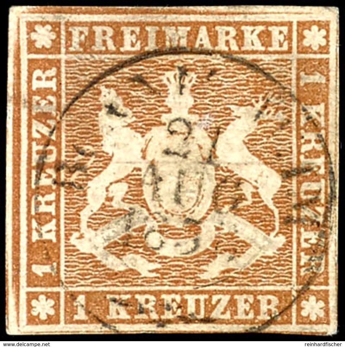 3159 1 Kreuzer Hellbraun Mit Gutem Schnitt, Gestempelt, Signiert Heinrich BPP, Mi. 160.-, Katalog: 6b O - Other & Unclassified