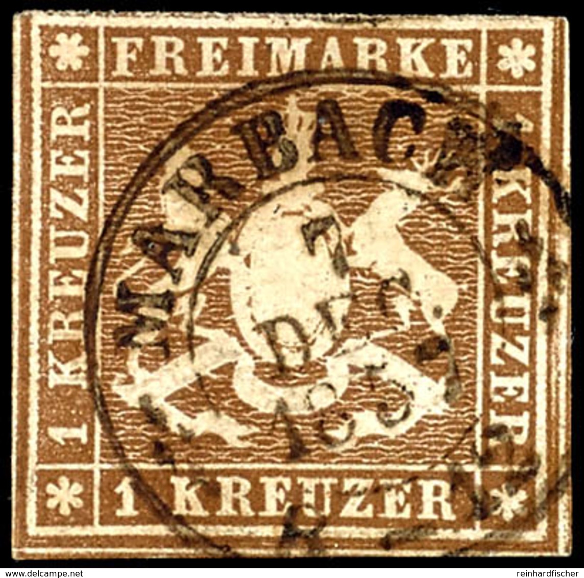 3160 1 Kreuzer Dunkelbraunocker Mit Gutem Schnitt, Gest. "MARBACH 7 DEC 1857", Signiert Thoma BPP, Mi. 450.-, Katalog: 6 - Other & Unclassified