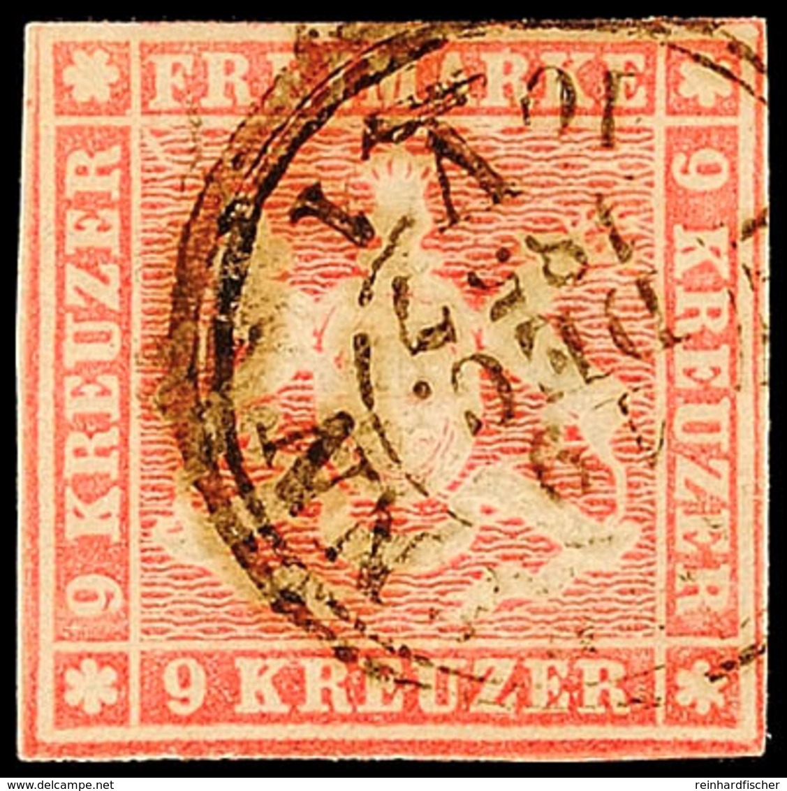 3165 9 Kr. Hellrotkarmin, Plattenfehler I, Farbfrisches Exemplar Im Ausgabetypischen Schnitt, Gepr. Irtenkauf BPP, Mi. 4 - Other & Unclassified