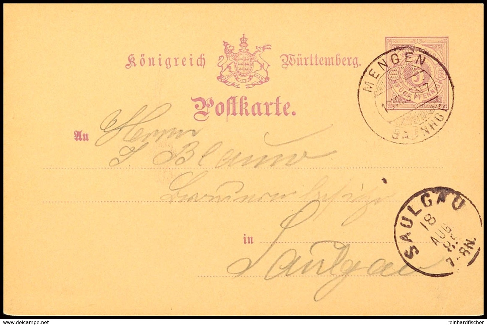 3333 "MENGEN BAHNHOF 18 VIII 85" - Datumsbrückenstempel, Auf GS-Postkarte 5 Pfg Nach Saulgau, Katalog: P26 BF - Other & Unclassified