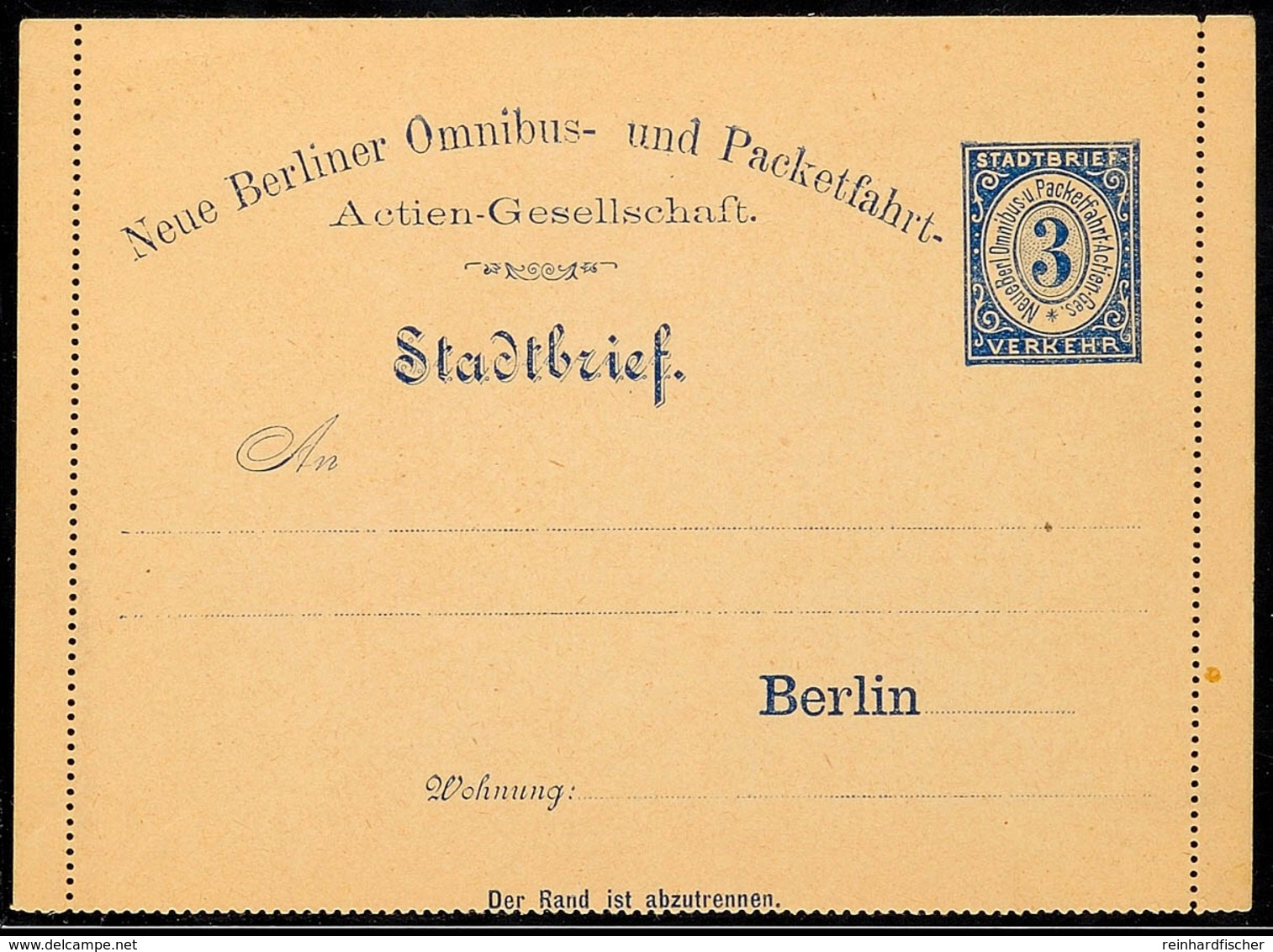 3432 BERLIN PACKETFAHRT, GS-Kartenbrief 3 Pfg, Neue Berliner Omnibus- Und Paketfahrt-Aktien-Gesellschaft, Ungebraucht, K - Altri & Non Classificati