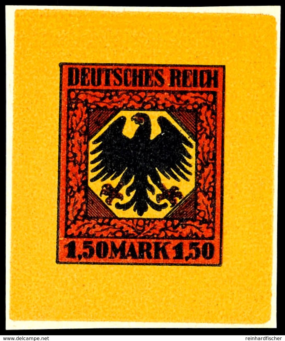 4291 1920 (ca.), Entwurf Für Eine Freimarkenausgabe, 1,50 M. Adler Im Hexagon Mit Rahmen Schwarz/rot Auf Gelb, Ungezähnt - Altri & Non Classificati