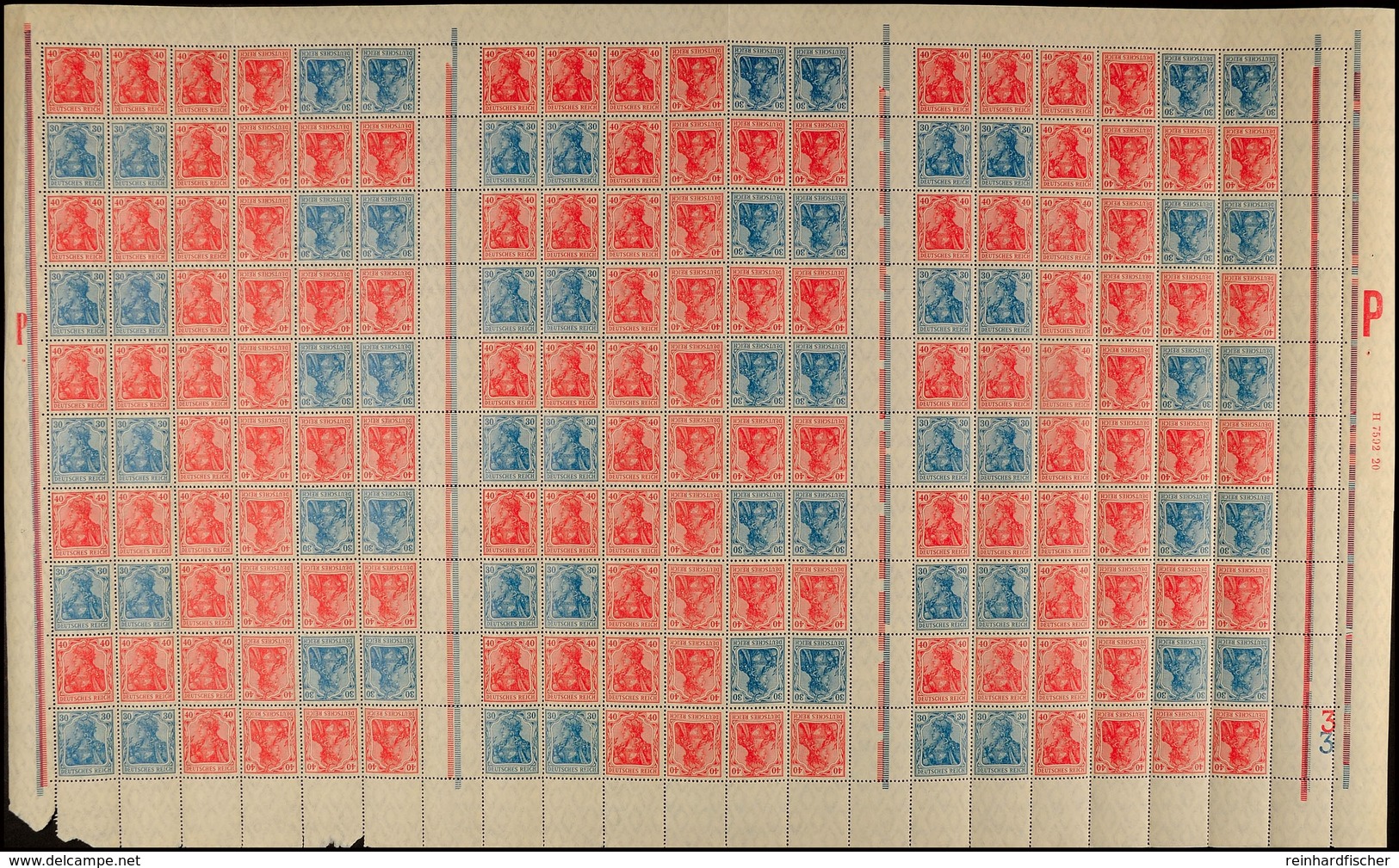 4327 40+30 Pf. Germania, Kompletter Markenheftchenbogen, Postfrisch, Nach 3. Und 11. Spalte Senkr. Gefaltet (Rand Links  - Altri & Non Classificati