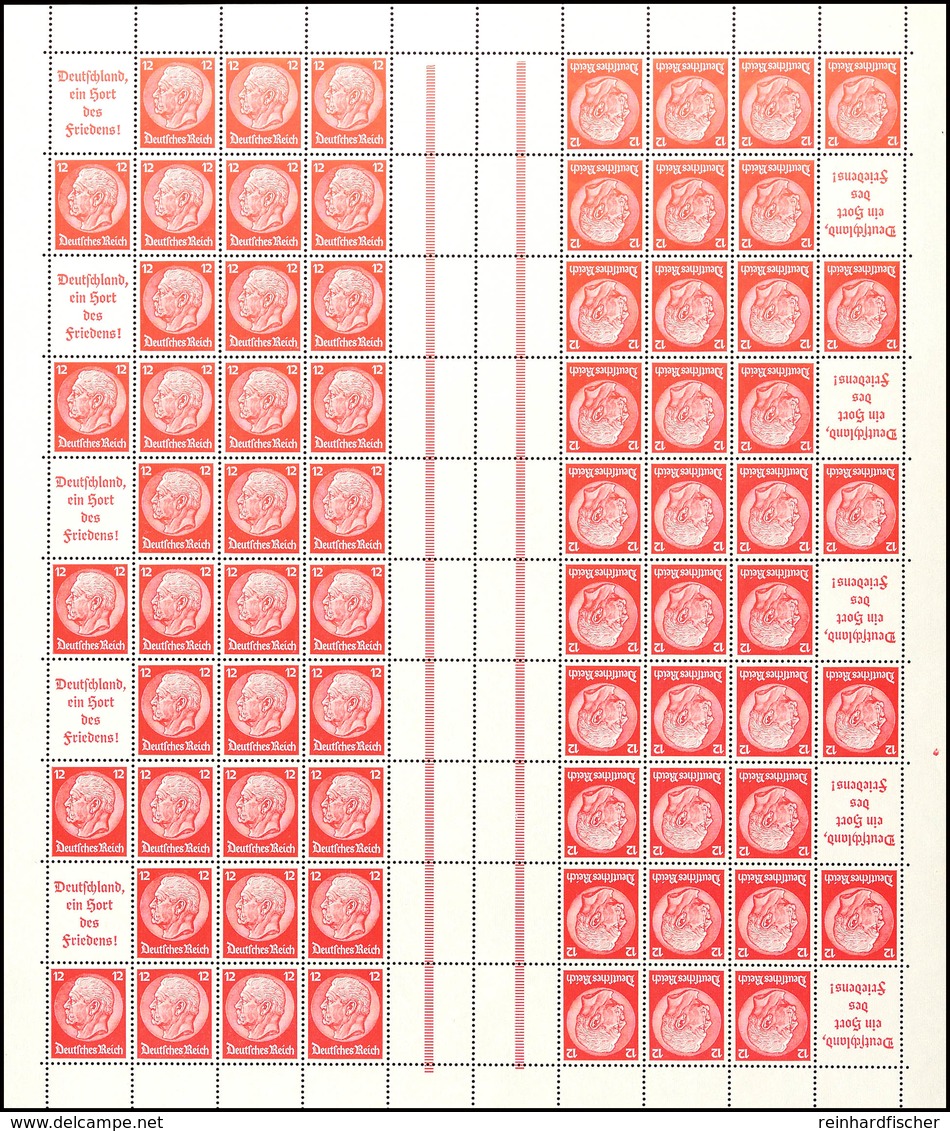 4333 Hindenburg 1936/37, A10+12 Pf., Markenheftchenbogen Komplett Postfrisch In Einwandfreier Erhaltung, Mi. 700,-, Kata - Other & Unclassified