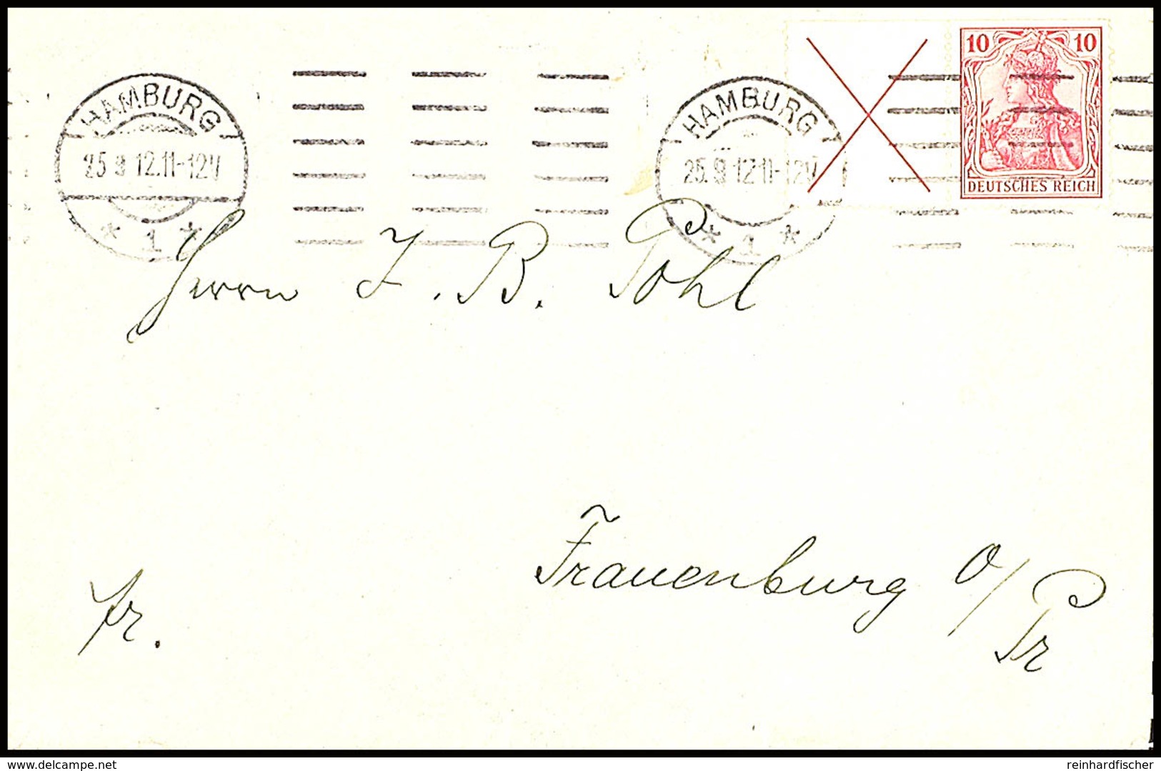 4439 X + 10 Pfg Germania, Waagerechter Zusammendruck (oben Heftchenschnitt) Auf Pracht-Briefvorderseite, Mi. 600.- Schon - Altri & Non Classificati
