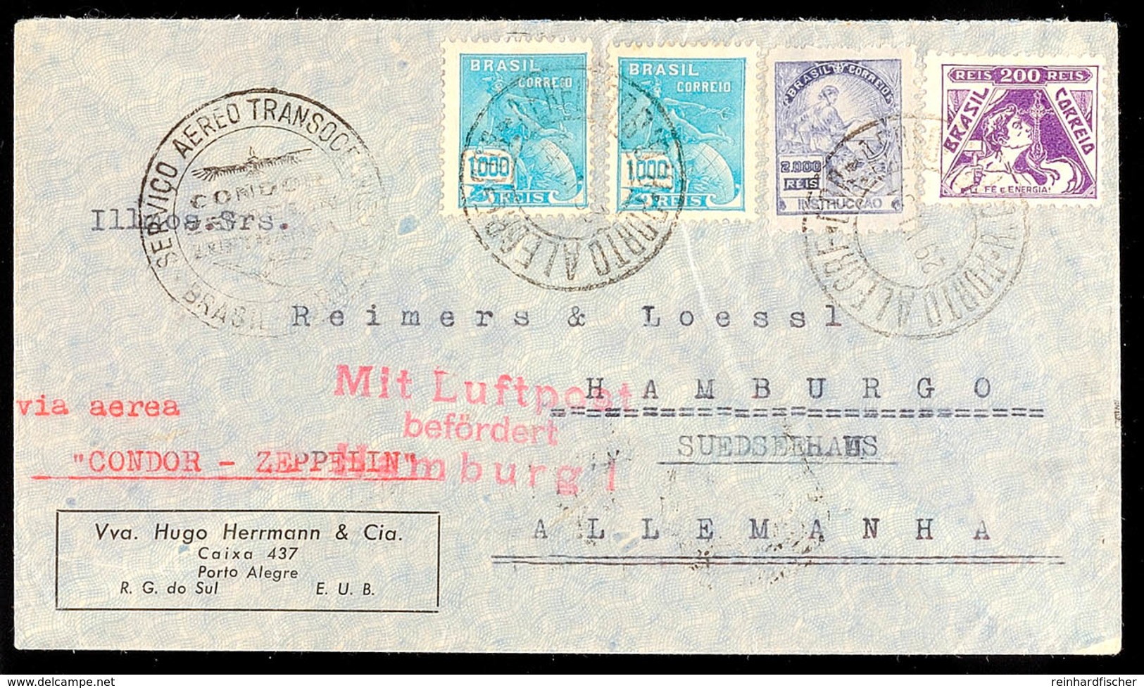 4735 1934, 3. SAF, Brasilianische Post, Brief Nach Hamburg, Katalog: Si.255B BF - Altri & Non Classificati