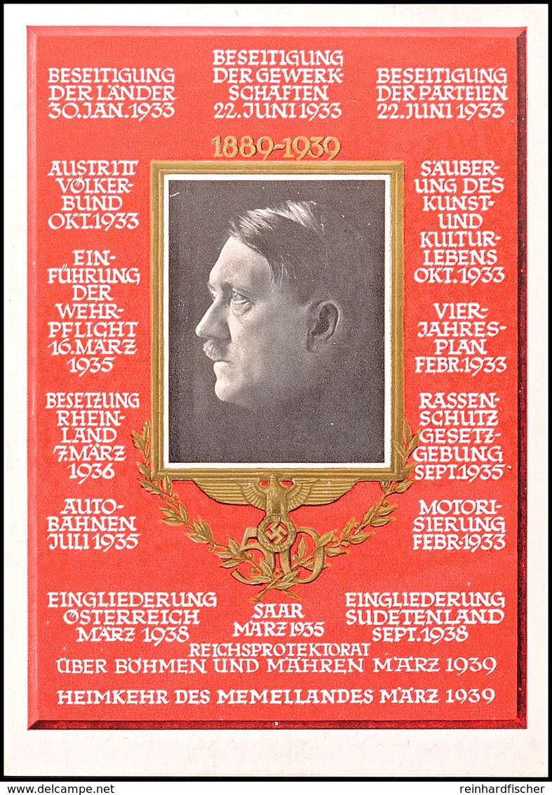 4890 1939,1889-1939, Color Portraitkarte Nr. G2 Zum 50. Geburtstag Abb. A. Hitler, Verlag Photo Hoffmann/München, Tadell - Altri & Non Classificati