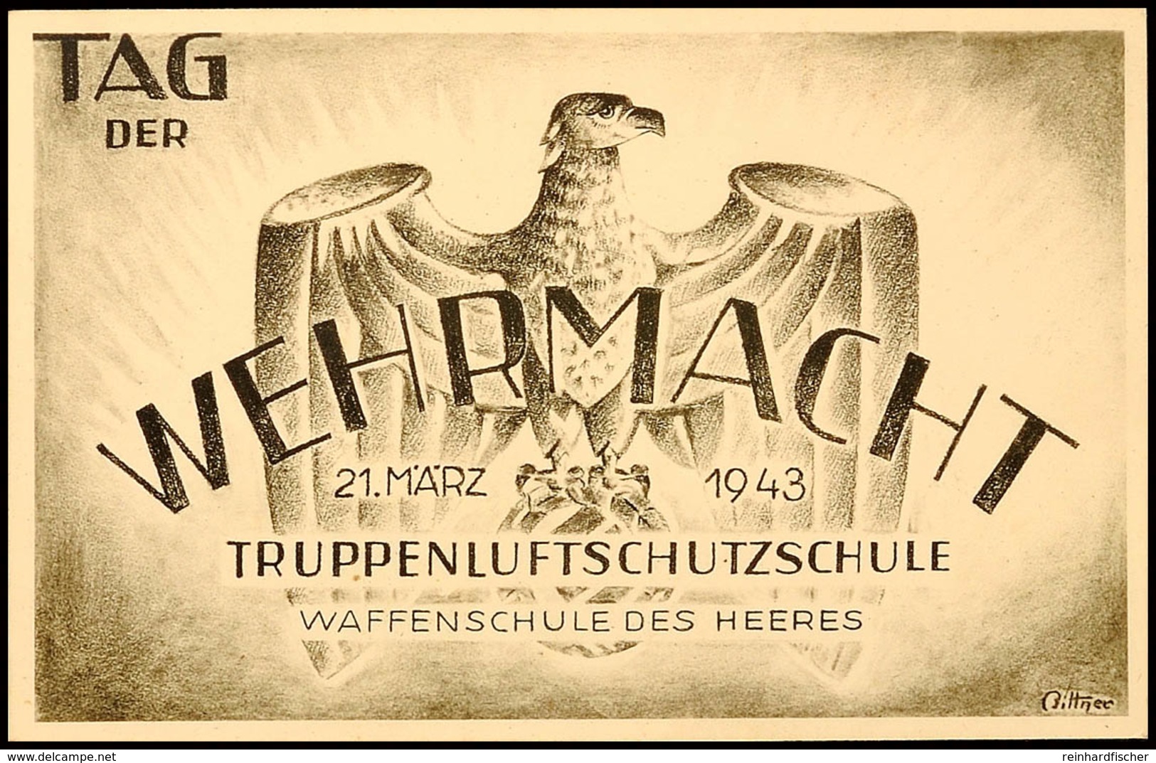 4921 1943, Tag Der Wehrmacht, 21. März 1943, Truppenluftschutzschule, Waffenschule Des Heeres, Künstler-Fotokarte, Sign. - Other & Unclassified