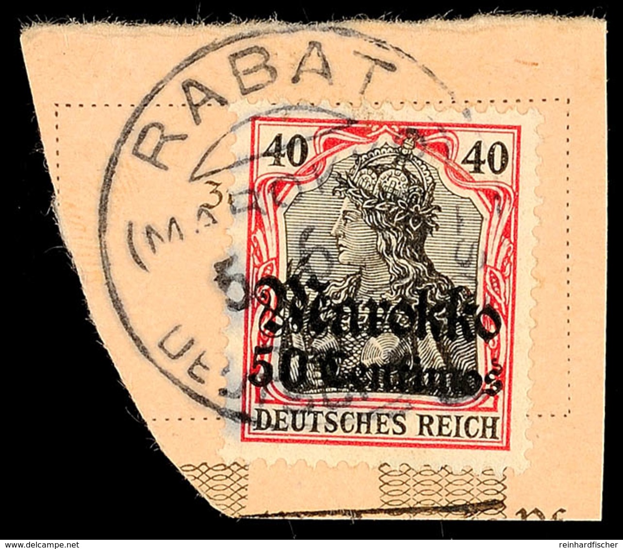 5172 RABAT (KK) 5.6.13, Klar Auf Postanweisungsausschnitt 50 C. Auf 40 Pf. Germania, Katalog: 52 BS - Marocco (uffici)