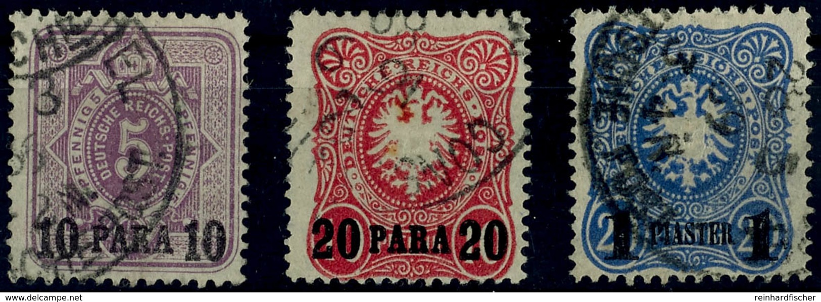 5207 10 Para Auf 5 Pf, 20 Para Auf 10 Pf Und 1 Piaster Auf 20 Pf Je Tadellos Gestempelt, Mi. 162,--, Katalog: 1b,2b,3a O - Turchia (uffici)