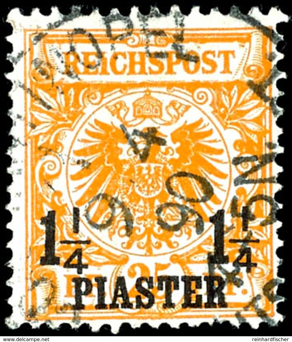 5244 1 1/4 Piaster Auf 25 Pfg Krone/Adler Gelborange, Verschmälertes Format CE, Plattenfehler VII "I In Reichspost Oben  - Turchia (uffici)