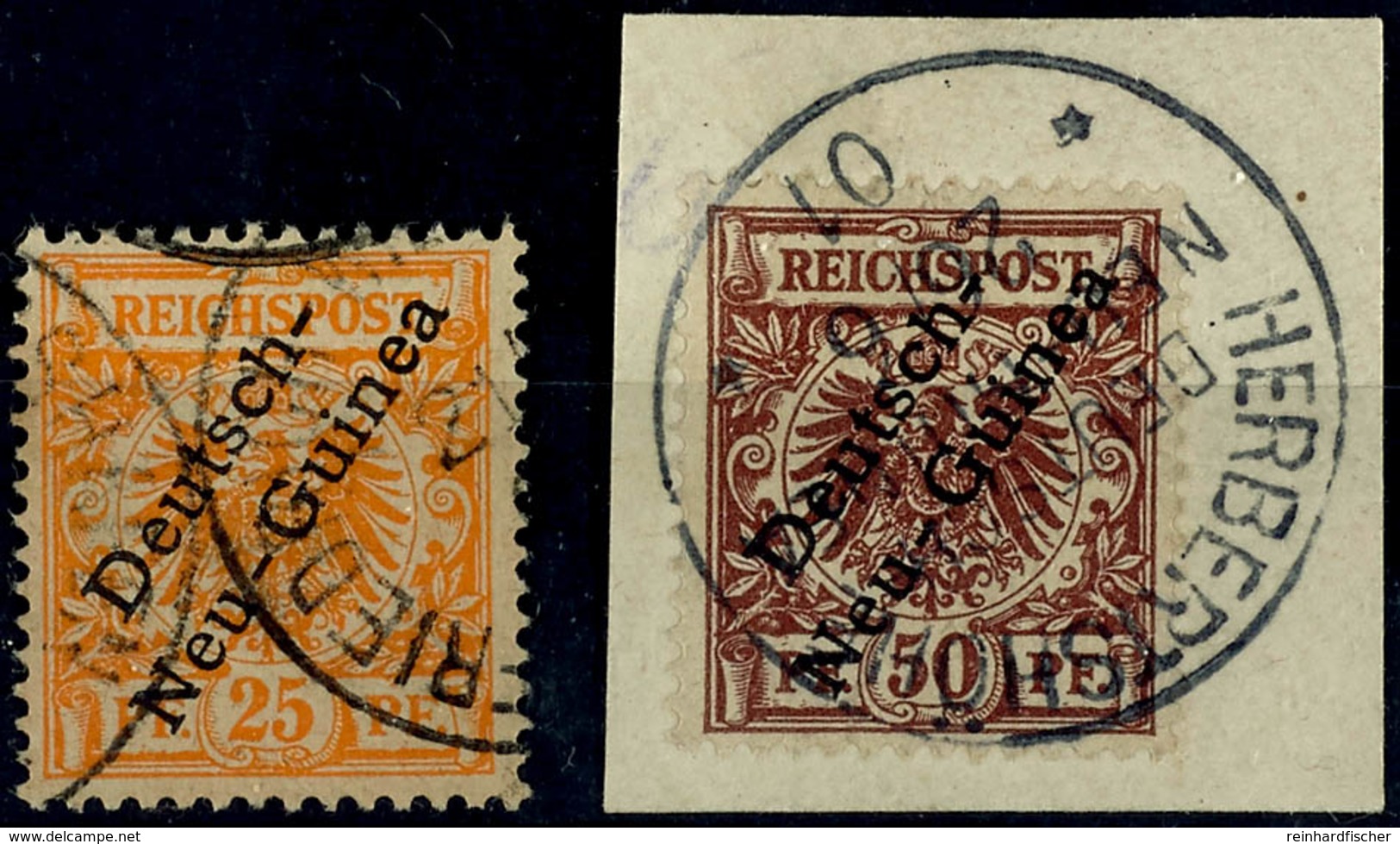 5360 25 Pf Und 50 Pf Je Tadellos Gestempelt (50 Pf Als Zentrisch Gestempeltes Briefstück, Tiefst Gepr. Bothe BPP), Mi. 1 - German New Guinea