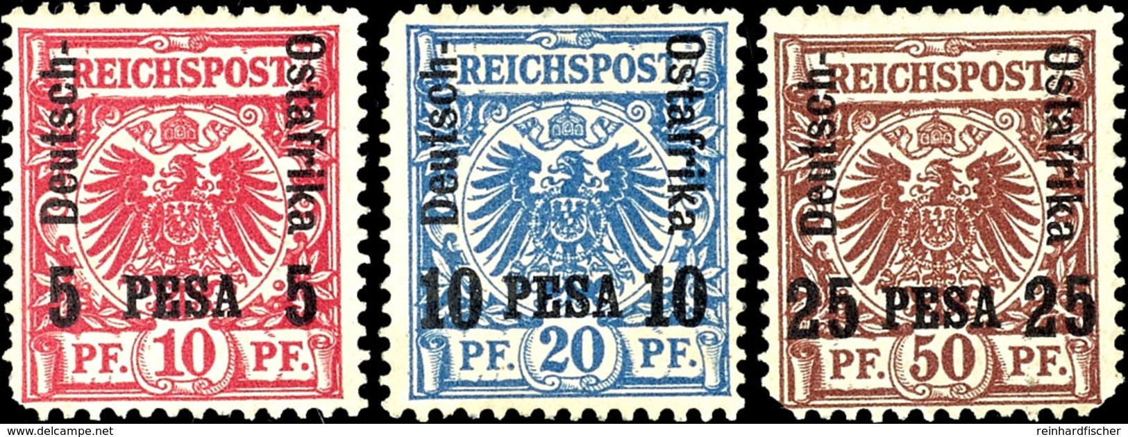 5402 5 Pesa Auf 10 Pfg., 10 Pesa Auf 20 Pfg. Und 25 Pesa Auf 50 Pfg. Je Als Aufdruck-Essay Mit Beschriftung Links Und Re - German East Africa