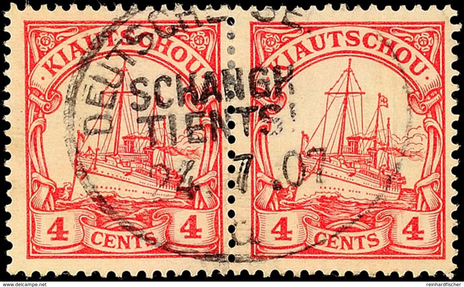 5884 DEUTSCHE SEEPOST SCHANGHAI - TIENTSIN D 24.7.07, Klar Auf Paar 4 C. Kaiseryacht (etwas Bügig), Katalog: 20(2) O - Kiautchou