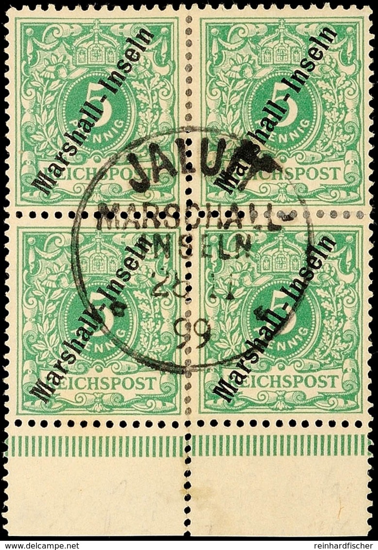 5931 5 Pf. Grün, Viererblock Mit Zentrischem Erstem Stempel Marschall-Inseln(!), (unten Angetrennt), Gepr. Jäschke-Lante - Marshall-Inseln