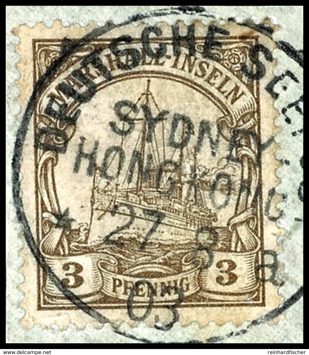 5941 1903, DSP SYDNEY-HONGKONG A 27 8 03, Zentrisch Auf Briefstück Mit 3 Pfg Kaiseryacht, Gute Bedarfserhaltung, Katalog - Marshall-Inseln