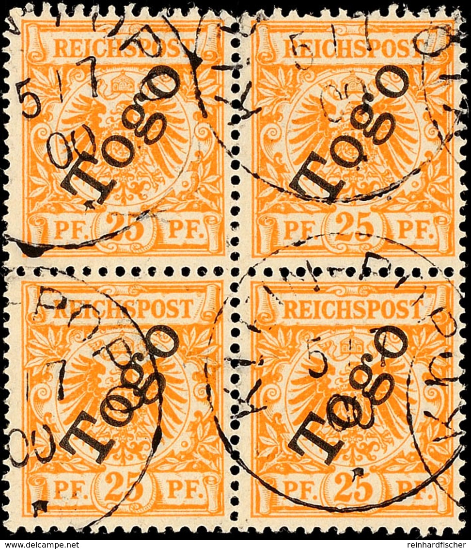 5977 25 Pf. Gelblichorange Im Viererblock Tadellos Gestempelt, Mi. 280.-, Katalog: 5a O - Togo