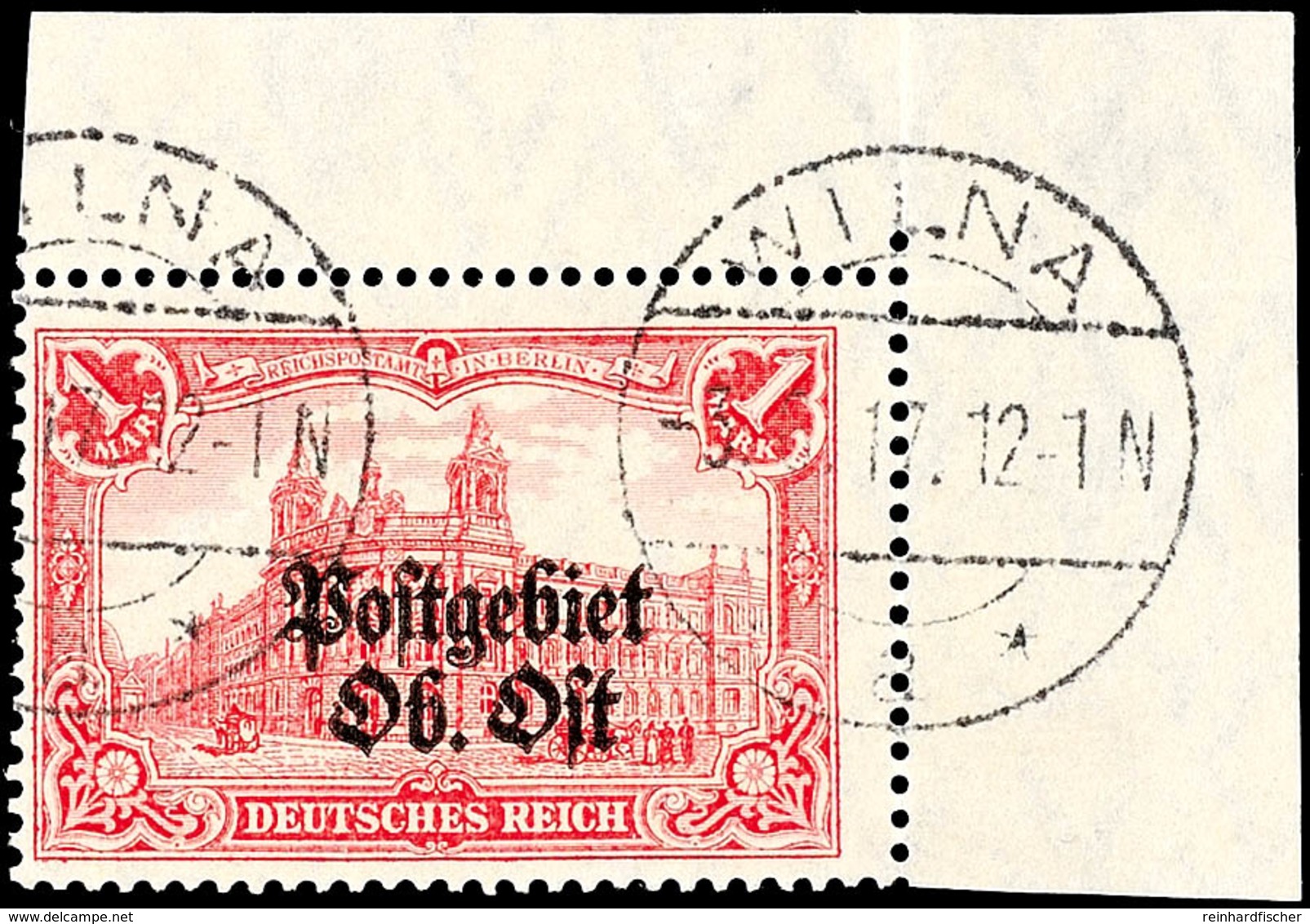 6100 1 Mark Deutsches Reich Mit Schwarzem Buchdruck-Aufdruck "Postgebiet Ober. Ost", A-Zähnung 26 : 17 Zähnungslöcher, E - Other & Unclassified