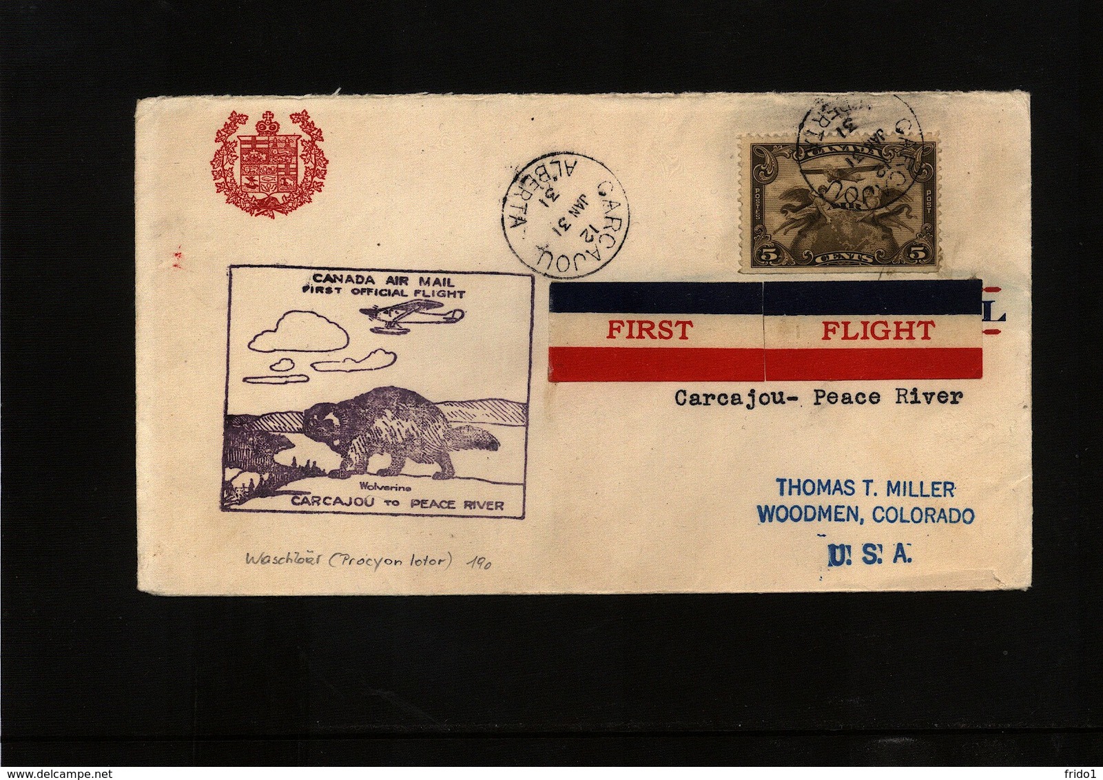 Canada 1931 First Flight Carcajou - Peace River - First Flight Covers