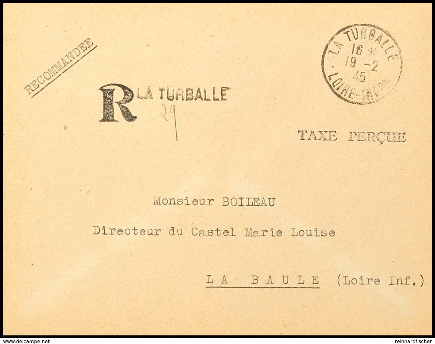 7212 1945, Barfrankierter Brief Innerhalb Der Festung St. Nazaire Von "LA TURBALLE 19-2 45" Nach La Baule Mit Rs. Ank.-S - Altri & Non Classificati