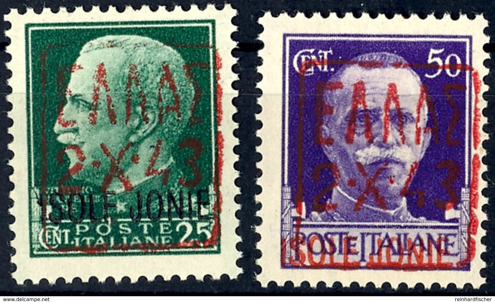 7919 25 C Schwarzgrün Und 50 C Dunkelviolett Je Mit Rotem Aufdruck Tadellos Postfrisch, Signiert, Mi. 240,--, Katalog: 1 - Occup. Tedesca: Zante