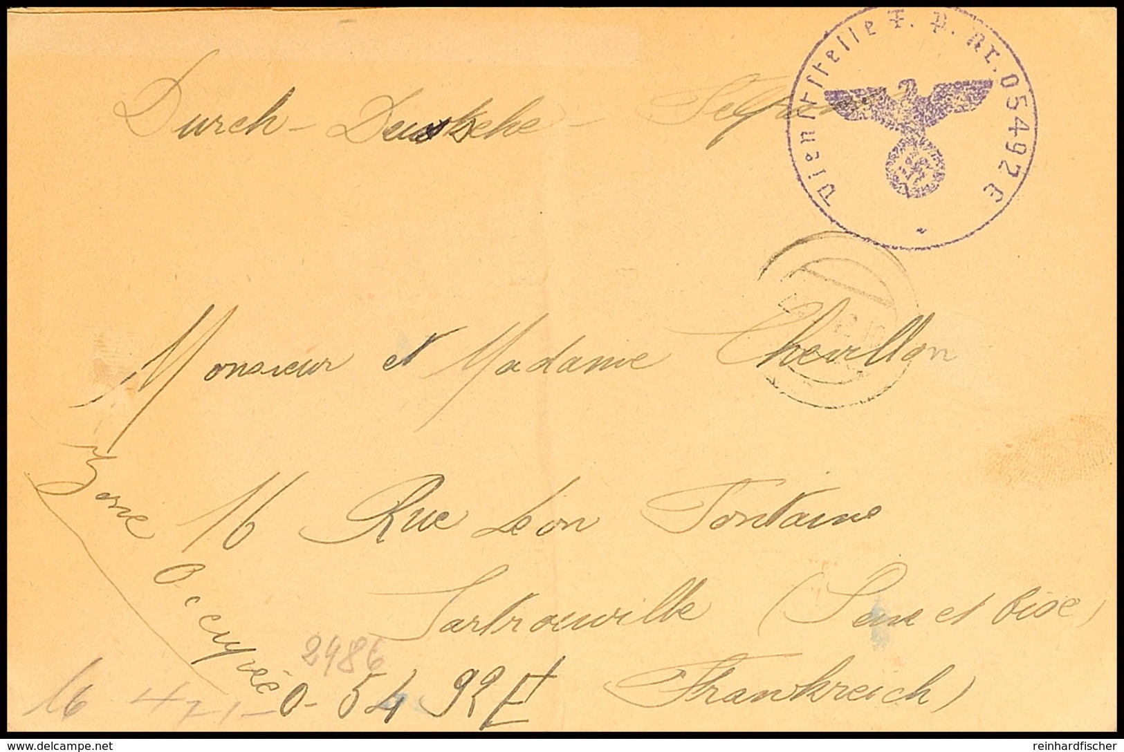 8011 1942, Franzosen In Der Wehrmacht, Brief Mit Aptiertem Tagesstempel "...42" Sowie Briefstempel Und Absenderangabe Mi - Altri & Non Classificati