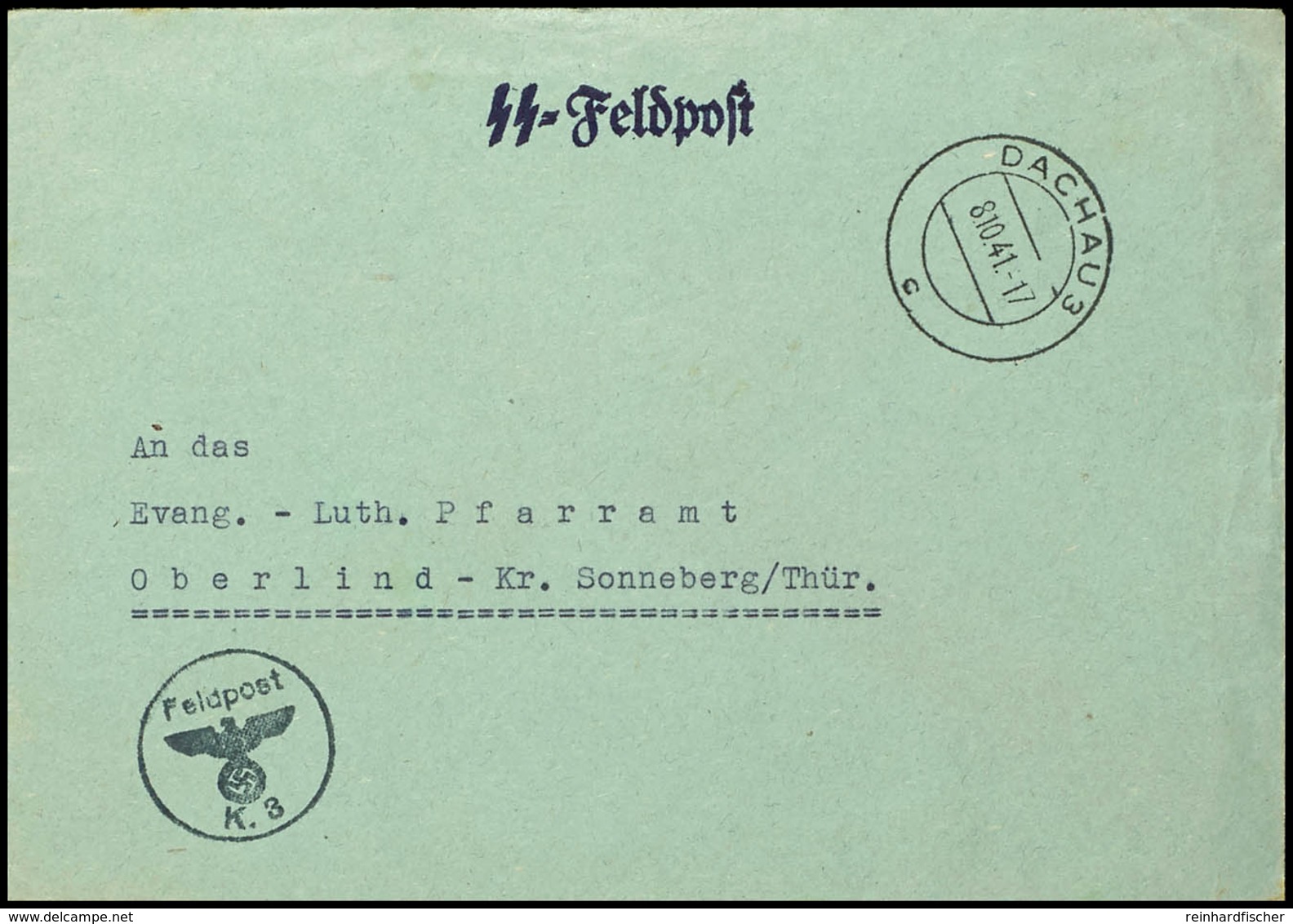 8137 Dachau: 1941, Feldpostbrief Aus DACHAU 3 8.10.41 Mit Briefstempel "Feldpost K3" Und Rückseitigem Absendervermerk Ei - Altri & Non Classificati