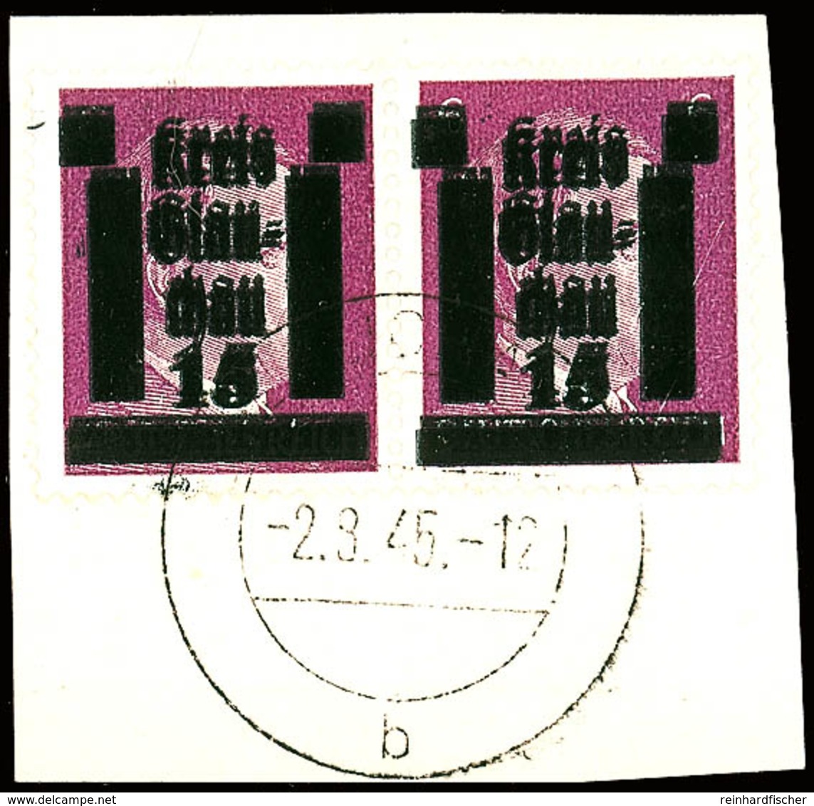 8244 6 Pfg Hitler Mit Doppelaufdruck Im Waagerechten Paar Auf Kabinett-Briefstück, Mehrfach Signiert Sturm, Katalog: 5bD - Glauchau