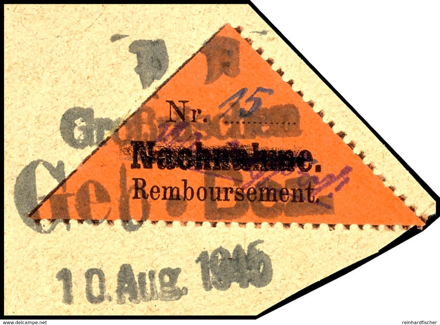 8273 15 Pfg Gebührenzettel Vom Linken Rand, Wertangabe In Rot, Entwertet Mit Notstempel Type  B Vom 10. Aug. 1945 Auf Br - Grossraeschen