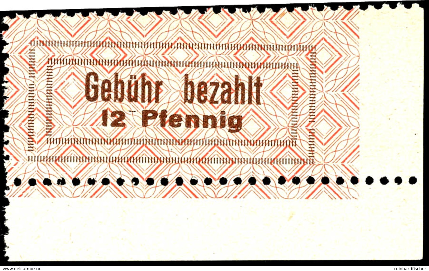 8428 12 Pfg Gebührenzettel, Abart "rechts Ungezähnt", Tadellos Postfrisch, Mi. 250.-, Katalog: 2Ur ** - Lohne