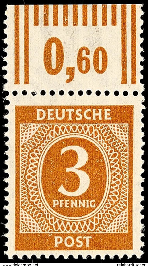 8571 3 Pfg Ziffer Auf Dünnem Papier Mit Walzenoberrand, Tadellos Postfrisch, Gepr. Schlegel BPP, Mi. Ohne Oberrand Berei - Altri & Non Classificati