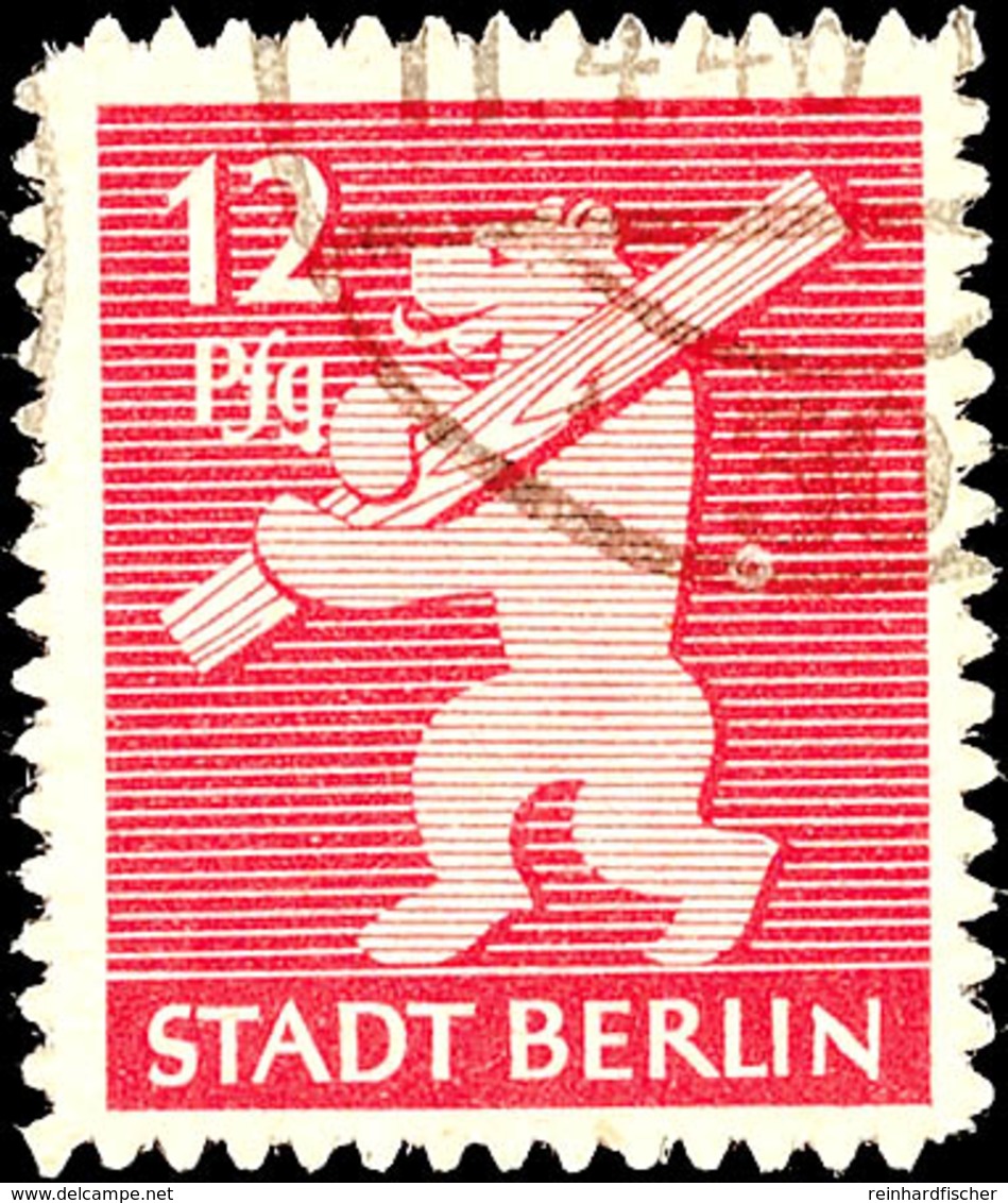 8742 12 Pf. Rot Mit Plattenfehler II, Gestempelt, Gepr. Ströh BPP, Mi. 500.-, Katalog: 5BII O - Other & Unclassified