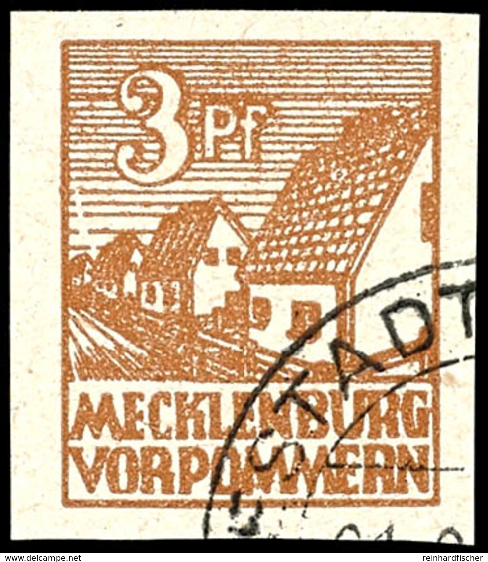 8776 3 Pfg Freimarken Auf Papier X Mit Plattenfehler IV "Riss Zwischen Den Beiden Letzten Häusern", Tadellos Rundgestemp - Other & Unclassified