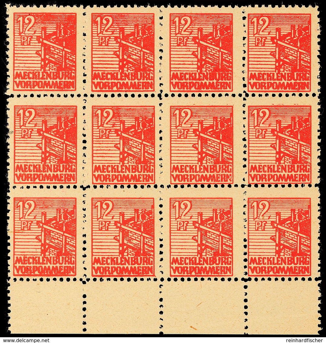 8796 12 Pf. Rot, Z-Papier, 12er-Block Vom Unterrand, Tadellos Postfrisch,  Jeder Wert Gepr. Kramp BPP, Mi. 840.-, Katalo - Altri & Non Classificati
