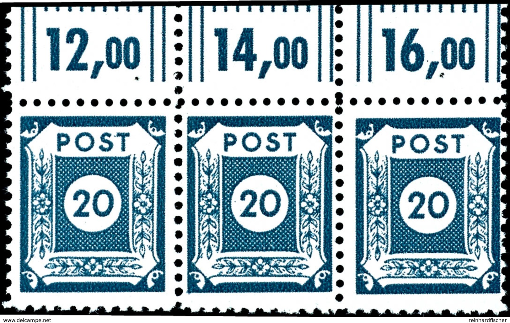 8837 20 Pfg. Dunkelpreußischblau Mit Postmeisterzähnung Von Coswig L11 Waagerechter 3er-Streifen Vom Oberrand (Feld6-8), - Altri & Non Classificati