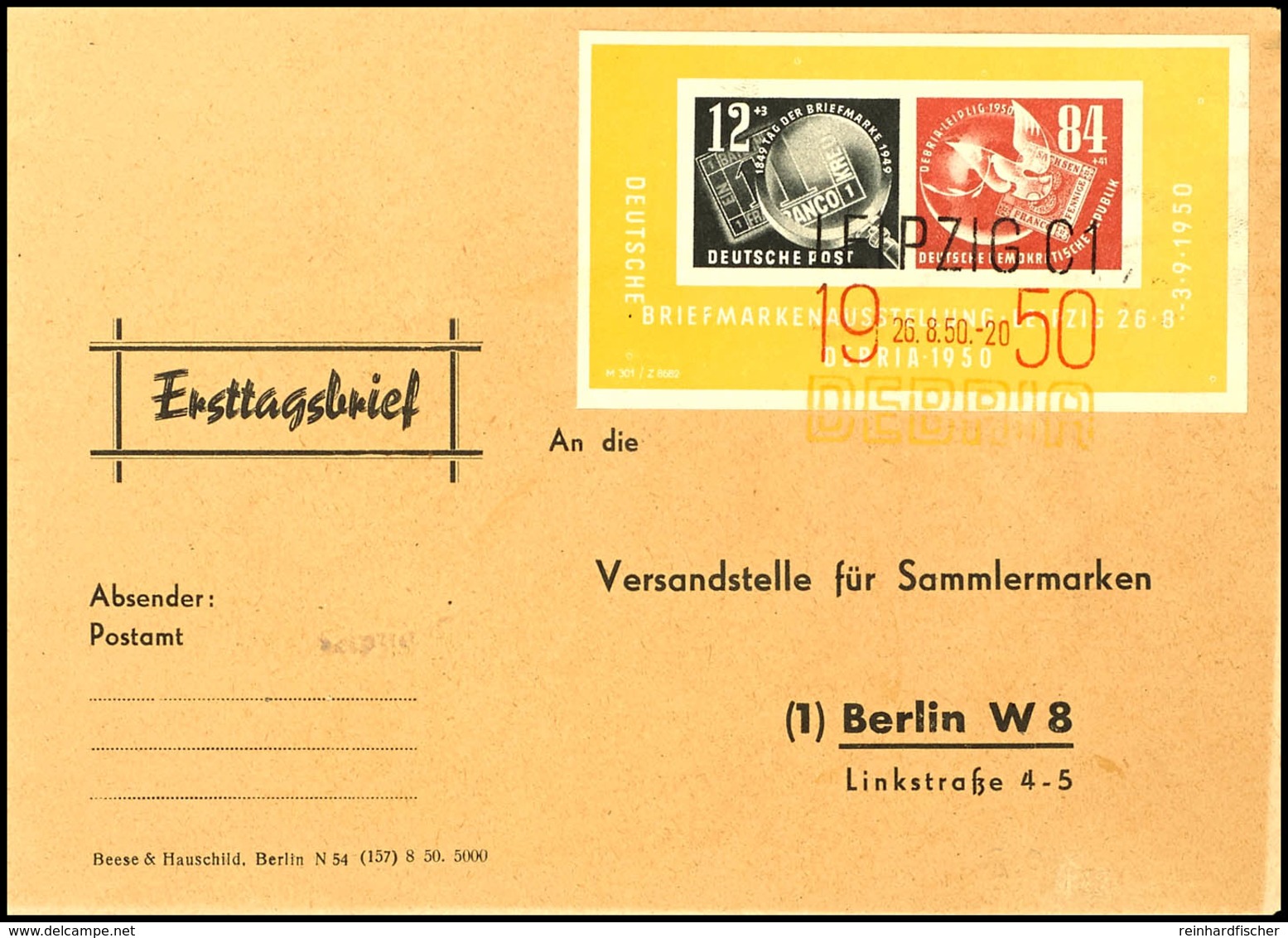 9294 DEBRIA-Block Als FDC Auf Vorgedrucktem Umschlag Der Versandstelle, Entwertet Mit Dem Dreifarbigen Leipziger ESSt.,  - Altri & Non Classificati