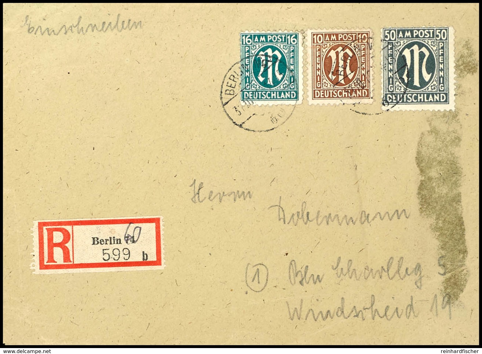 9370 50 Pfg., 16 Pfg. Und 10 Pfg. AM-Post Als Portogerechte Frankatur Auf R-Ortsbrief Aus BERLIN NO 60 31.10.46 Nach Ber - Other & Unclassified