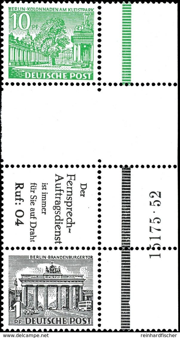 9499 10+Z+R6+ 1Pf., Berliner Bauten 1952, Senkr. Zusammendruck Mit Rechtem Bogenrand Mit HAN 15175.52, Postfrisch (am Zw - Altri & Non Classificati