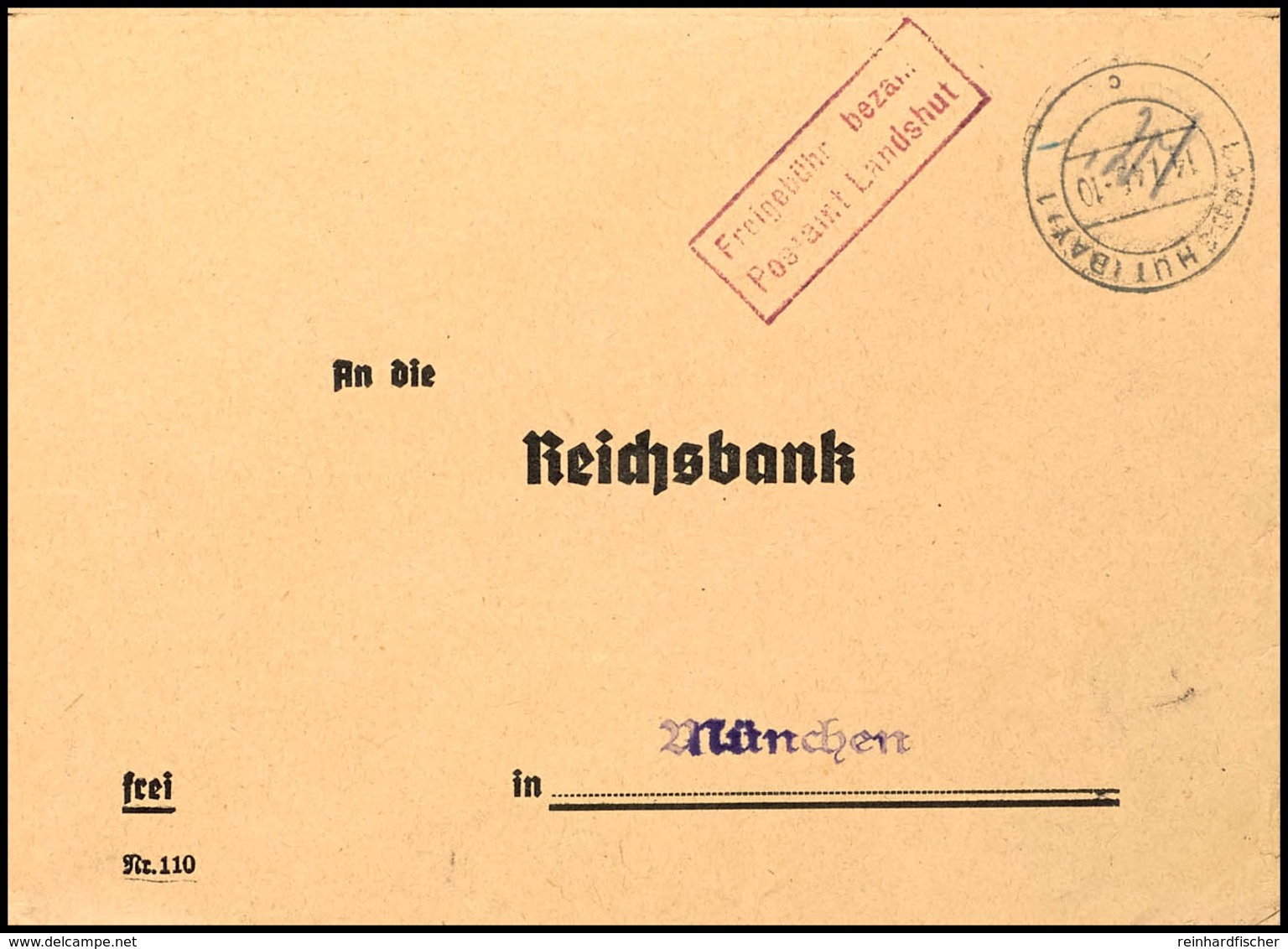 9584 1946, "Freigebühr Bezahlt Postamt Landshut", Roter Ra2 Klar Auf Brief Der 2. Gewichtsstufe Aus LANDSHUT 1 14.1.46 N - Other & Unclassified