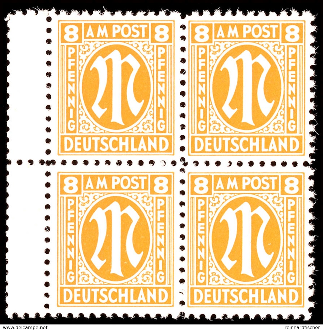 9594 8 Pfg Amerik. Druck, Postfrischer Rand-Viererblock Mit Links Anhängendem Steg, Tadellos Postfrisch, Befund Hettler  - Other & Unclassified