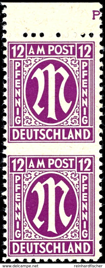 9598 12 Pfg AM-Post, Amerikanischer Druck, Senkrechtes Paar Mit Oberrand, Zwischen Den Marken Ungezähnt, Postfrisch, Uns - Other & Unclassified