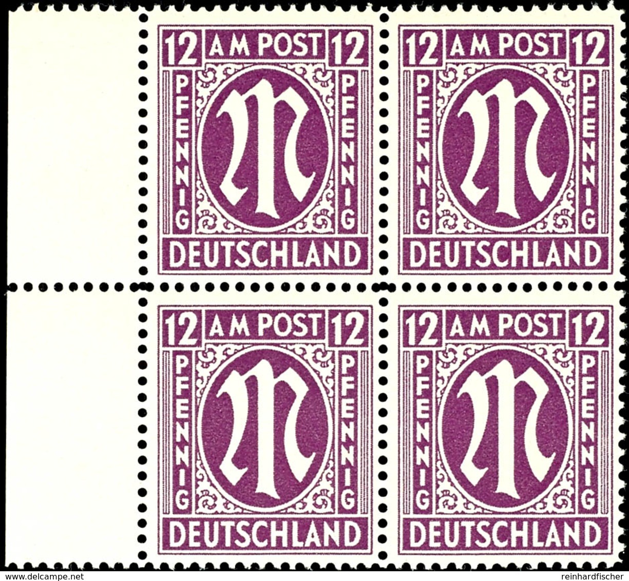 9628 12 Pfg AM-Post, Englischer Druck, Rand-4er-Block Auf Papier Z, Tadellos Postfrisch, Tiefst Gepr. Schlegel BPP, Mi.  - Other & Unclassified